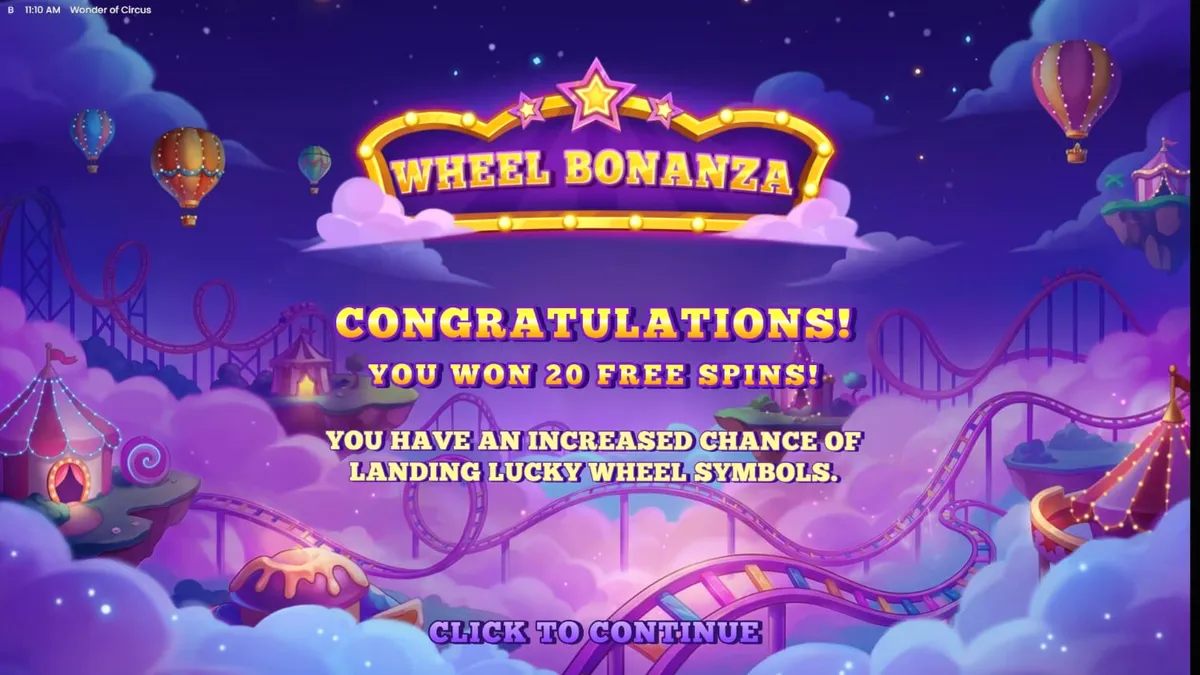 Interface vibrante do jogo de slot Wonder of Circus com elementos de circo neon