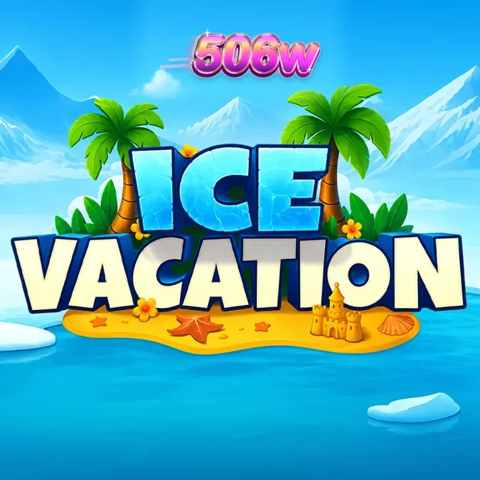 Tela do jogo Ice Vacation com tema tropical e urso polar